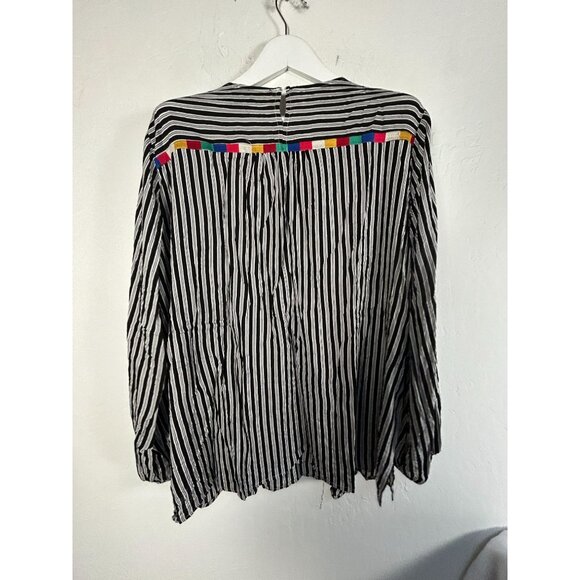 Andrée By Unit Womens Ivonca Striped Top With Color Block Embroidery 2X Black - Picture 2 of 8